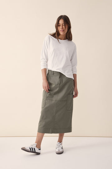 Ceres Life - Utility Midi Skirt - Soft Olive Rescued Fabric