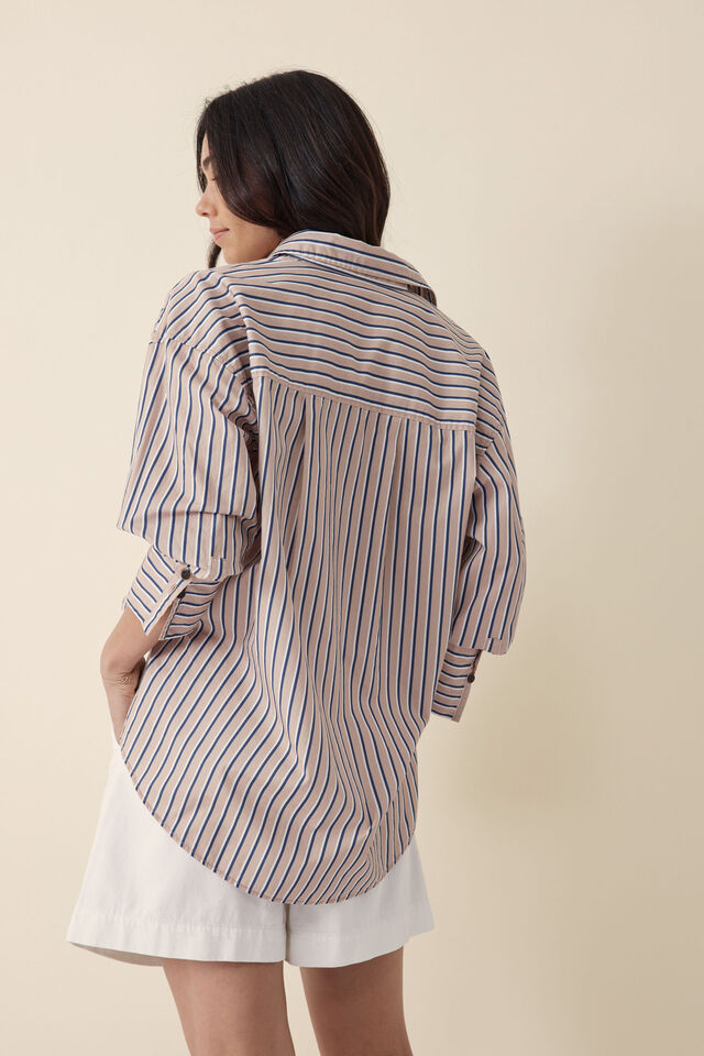 Ceres Life - Jacqui Felgate Oversized Shirt - String Blue White Stripe