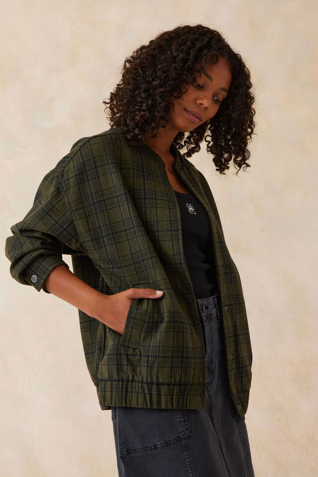 Ceres Life - Relaxed Bomber Jacket - Olive Check