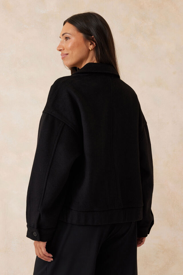 Ceres Life - Relaxed Collared Bomber Jacket - Black Wool Blend