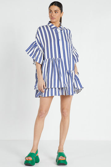 Bohemian Traders - Genoa Mini Shirt Dress - Royal/White Stripe