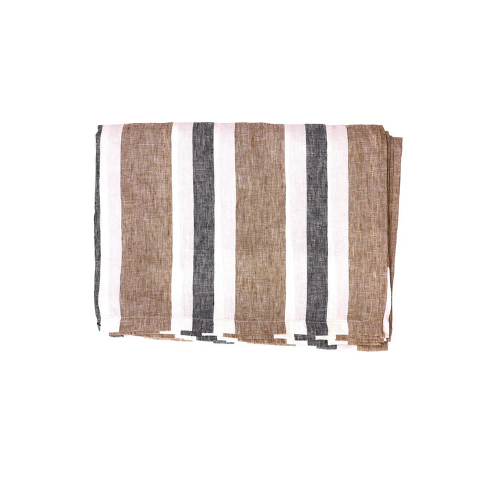 Society of Wanderers - Taupe Stripe Linen Napery - Tablecloth