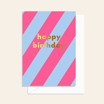 Elm Paper - Stripe Birthday Card Neon Pink