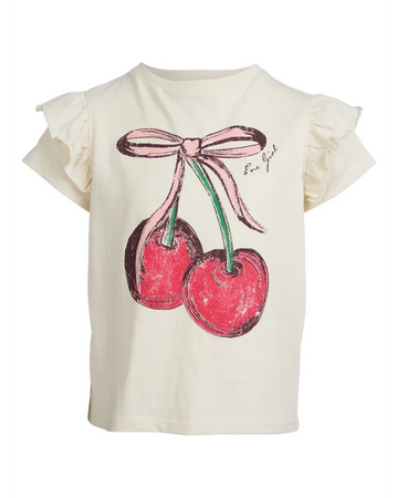 Eve Girl - Chloe Cherry Frill Tee - Vintage White - Kids Size 3-7