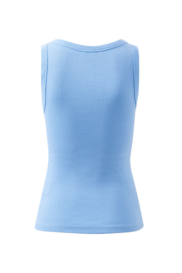 Ceres Life - Organic Contour Rib Scoop Tank - Powder Blue/ Monogram Embroidery