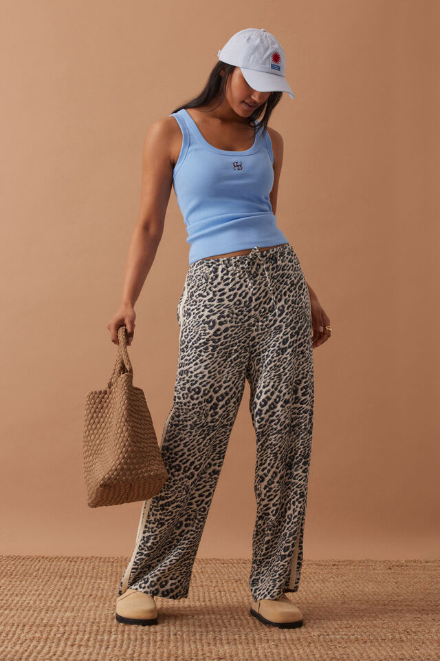 Ceres Life - Organic Contour Rib Scoop Tank - Powder Blue/ Monogram Embroidery