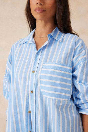 Ceres Life - Oversized Poplin Shirt - Crisp Blue/White Stripe
