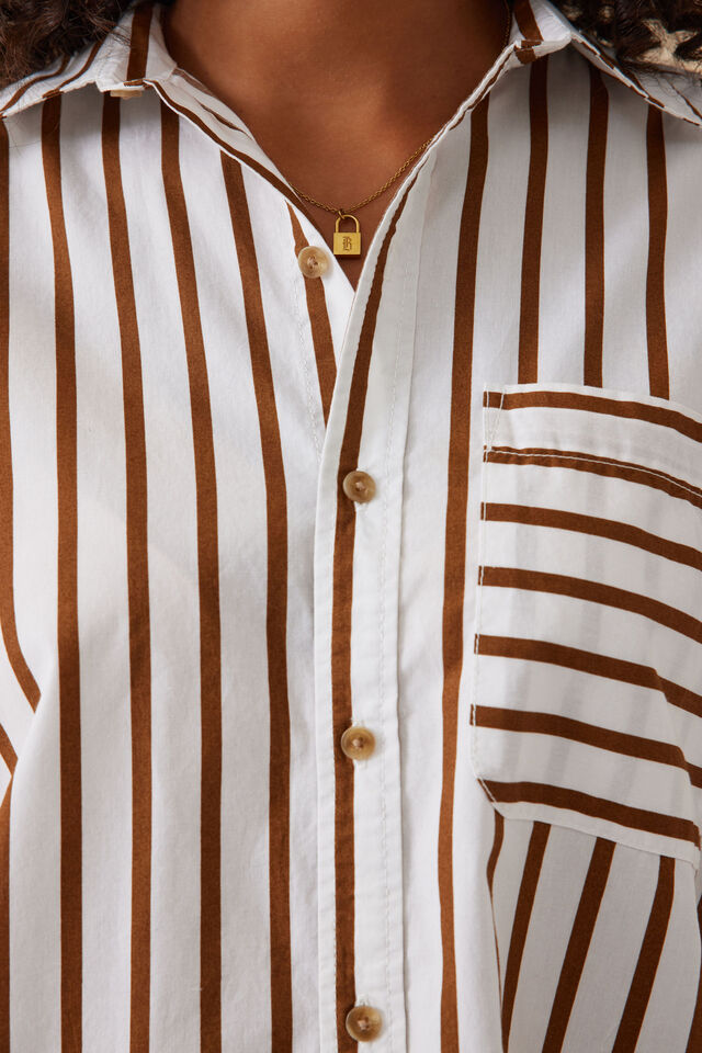 Ceres Life - Oversized Poplin Shirt - White Biscuit Stripe