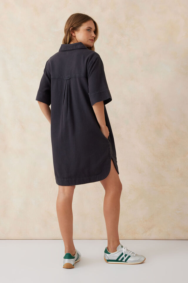 Ceres Life - Boxy Shirt Dress - Washed Black Twill
