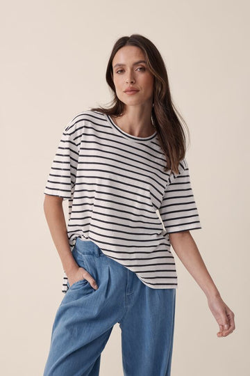 Ceres Life - Slouchy Split Hem Tee - Vanilla/Phantom