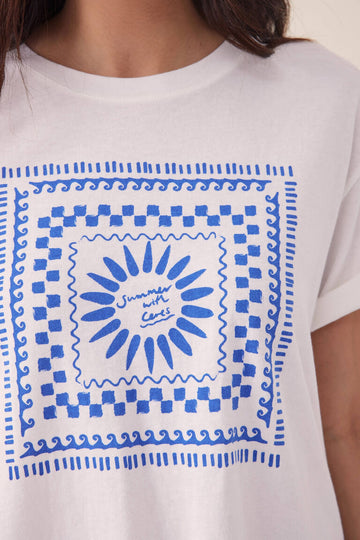 Ceres Life - Slouchy Split Hem Tee - Vanilla/Santorini Blue