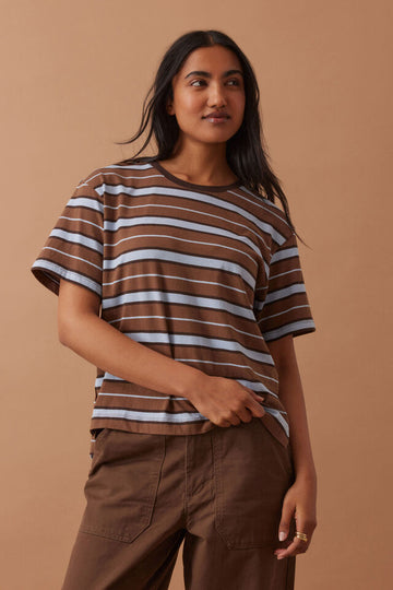 Ceres Life - Stevie Slouchy Tee - Chalk/Choc Retro Stripe