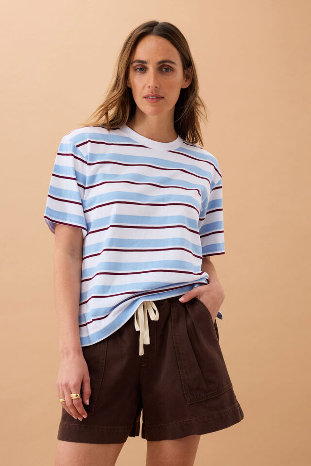 Ceres Life - Stevie Slouchy Tee - Powder/Pomegranate Retro Stripe