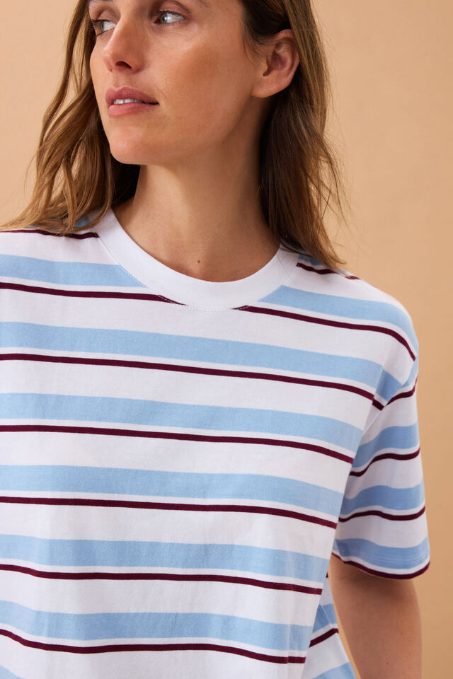 Ceres Life - Stevie Slouchy Tee - Powder/Pomegranate Retro Stripe