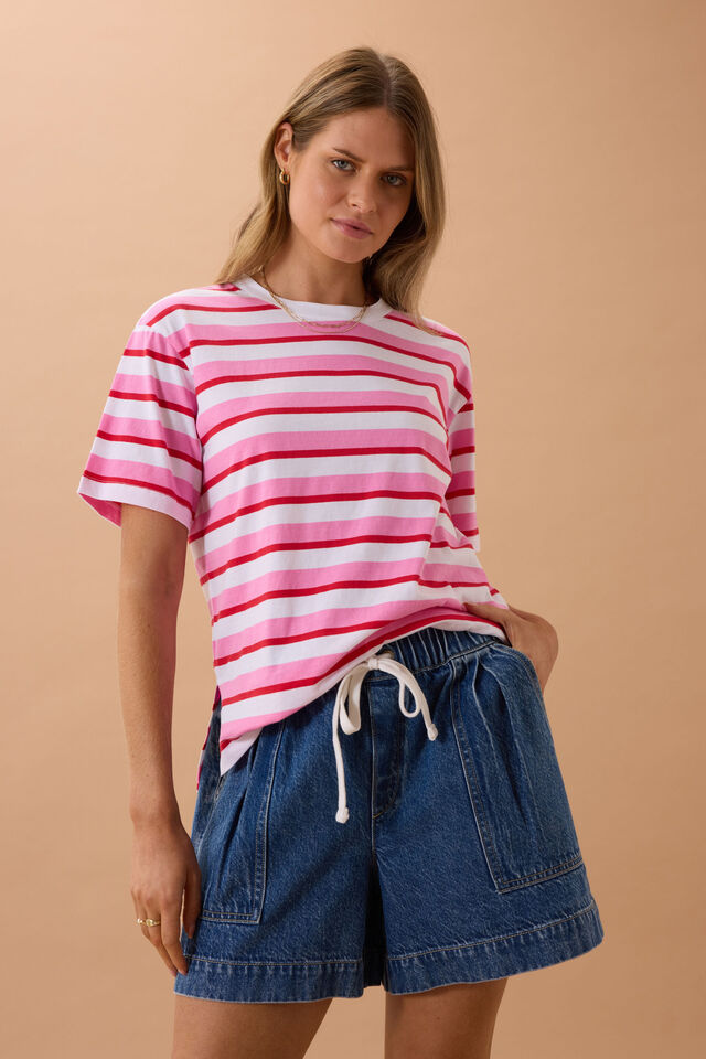 Cers Life - Stevie Slouchy Tee - Hibiscus/Heritage Red Stripe