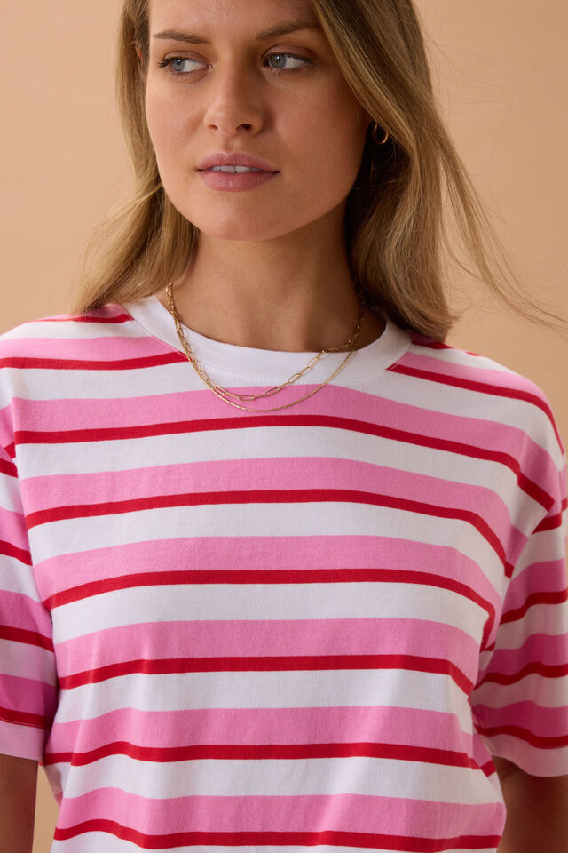 Cers Life - Stevie Slouchy Tee - Hibiscus/Heritage Red Stripe
