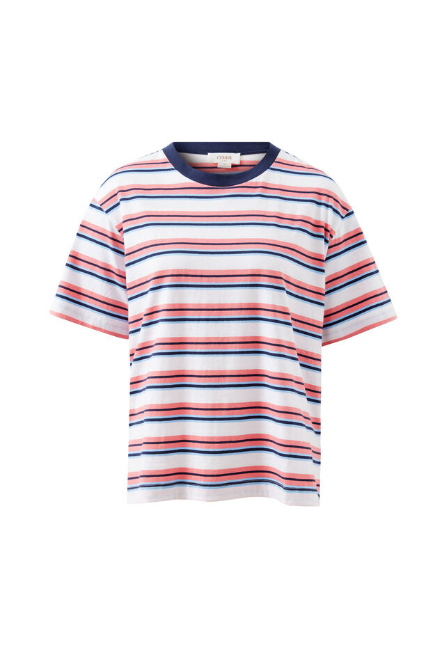 Ceres Life - Stevie Slouchy Tee - Washed Coral/ New Navy Stripe