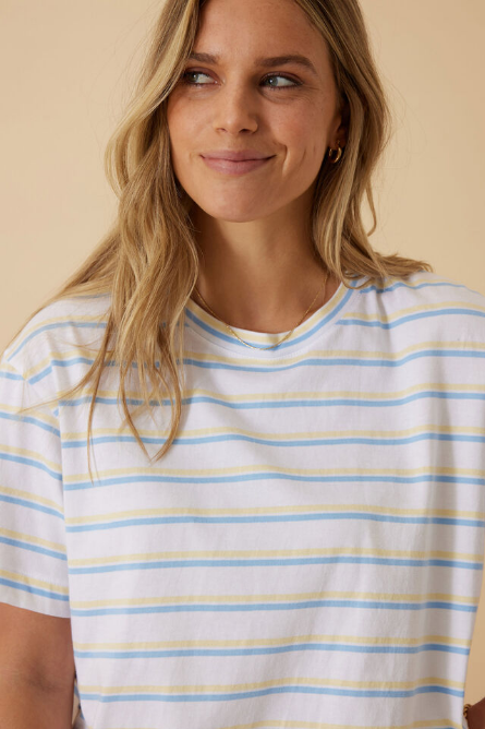 Ceres Life - Stevie Slouchy Tee - Powder Blue/ Sunny Yellow Stripe