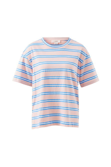 Ceres Life - Stevie Slouchy Tee - Petal/ Azure Blue Stripe