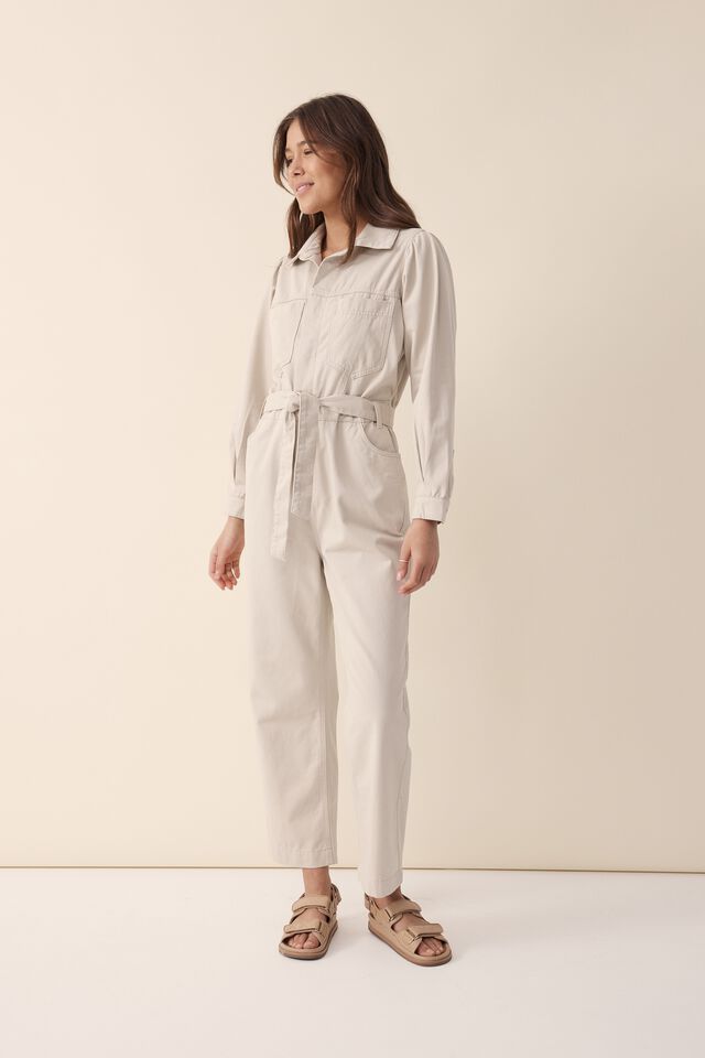 Ceres Life - Puff Sleeve Jumpsuit in Chino Rescued Fabric - Cream