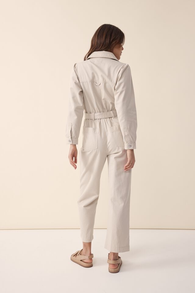 Ceres Life - Puff Sleeve Jumpsuit in Chino Rescued Fabric - Cream