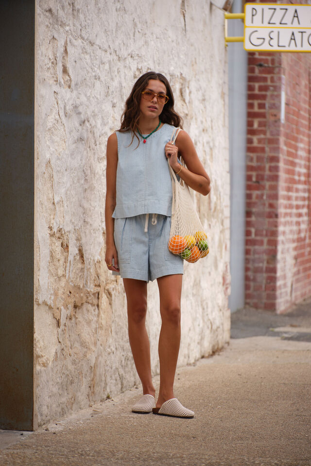 Ceres Life - Darcy Relaxed Everyday Short - Indigo White Stripe