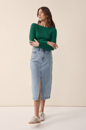 Ceres Life - Long Sleeve Wide Neck Knit - Fern Green