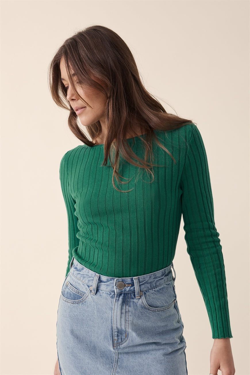 Ceres Life - Long Sleeve Wide Neck Knit - Fern Green