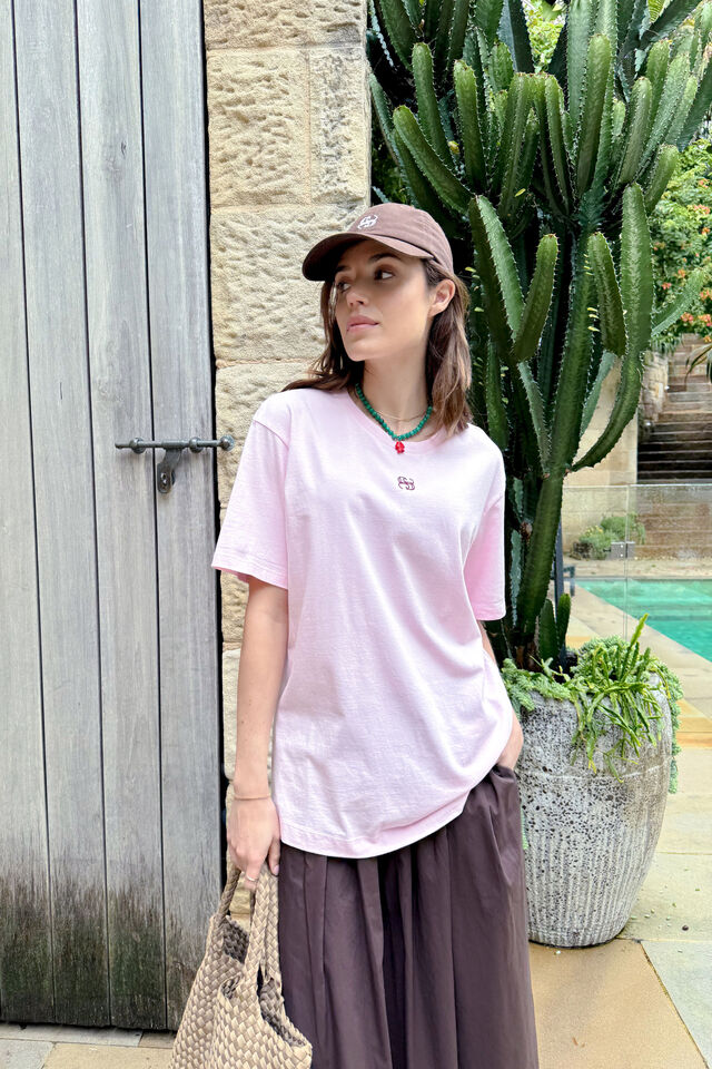 Ceres Life - Lola Longline Step Hem Tee - Sunfaded Pink Monogram Embroidery