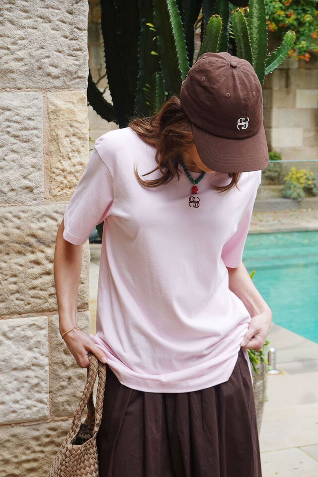 Ceres Life - Lola Longline Step Hem Tee - Sunfaded Pink Monogram Embroidery