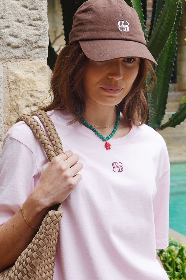 Ceres Life - Lola Longline Step Hem Tee - Sunfaded Pink Monogram Embroidery