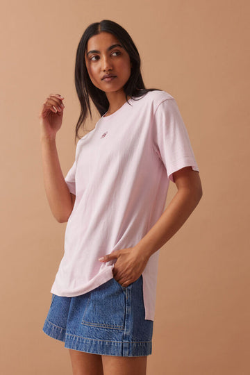 Ceres Life - Lola Longline Step Hem Tee - Sunfaded Pink Monogram Embroidery