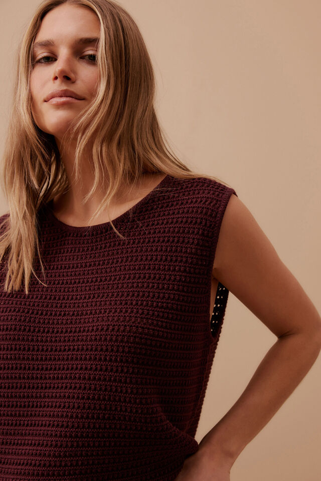 Ceres Life - Margot Mesh Knit Tank - Wine