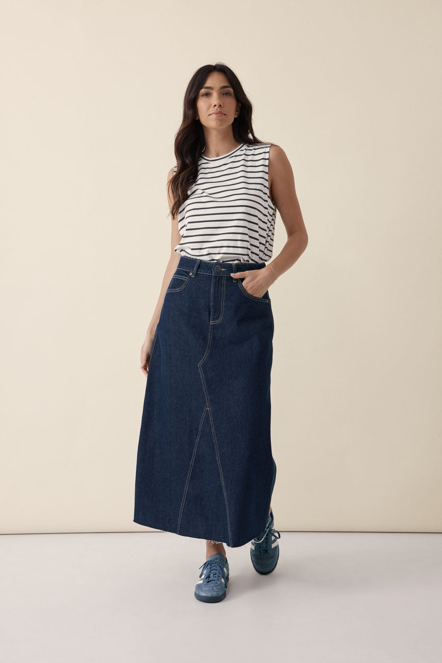 Ceres Life - A-Line Denim Maxi Skirt - Midnight