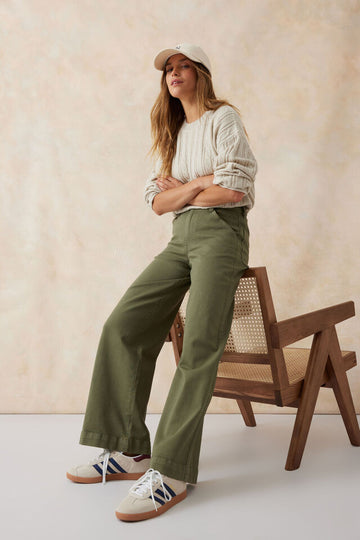 Ceres Life - Classic Wide Leg Jean - Soft Olive Organic Cotton