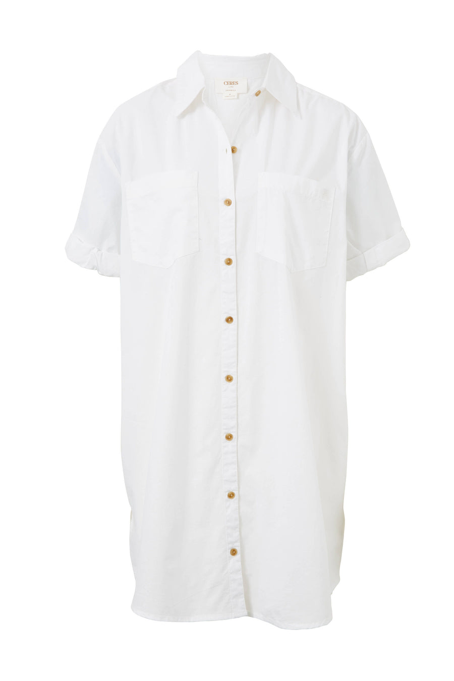 Ceres Life - Rolled Cuff Mini Shirt Dress - White