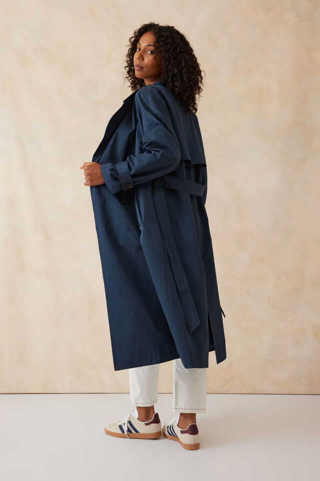 Ceres Life - Oversized Trench Coat - Smoke Blue