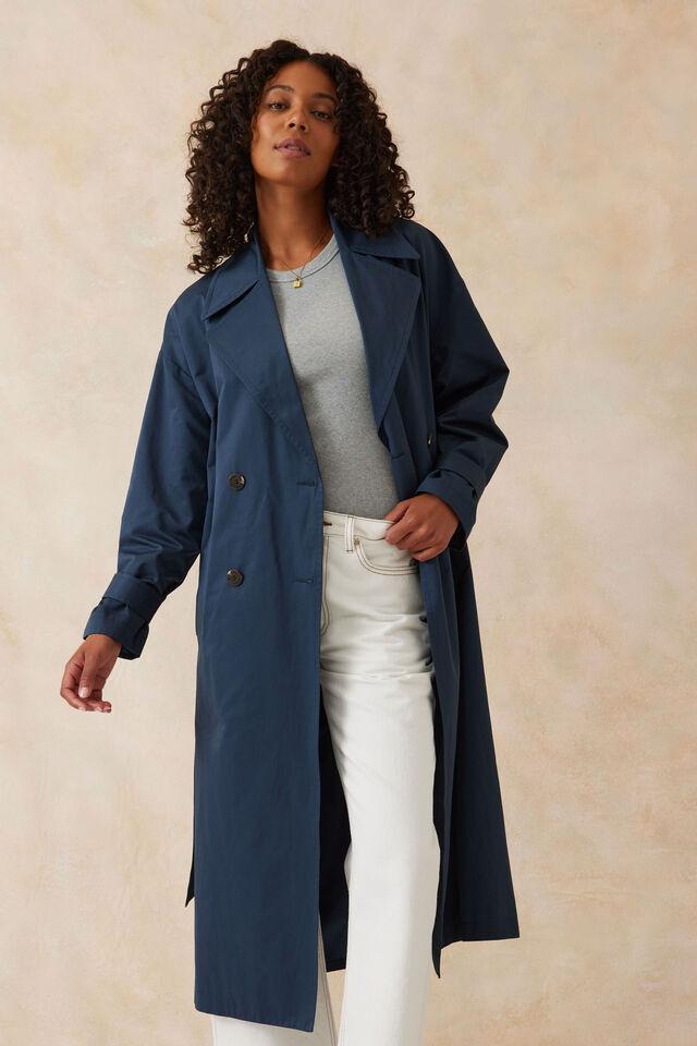 Ceres Life - Oversized Trench Coat - Smoke Blue