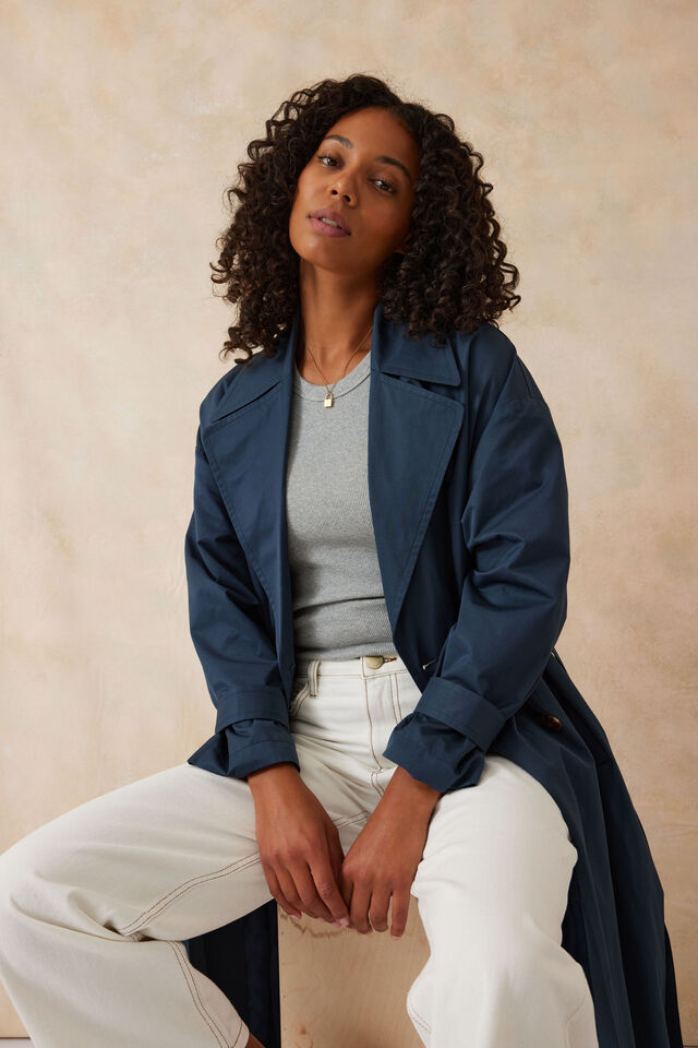 Ceres Life - Oversized Trench Coat - Smoke Blue