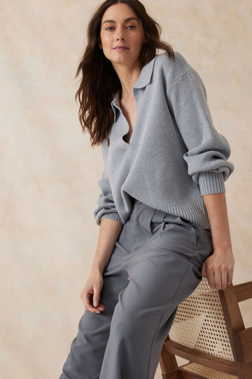 Ceres Life - Soft Collared Knit - Grey Marle