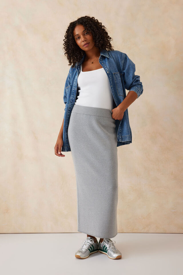 Ceres Life - Soft Knit Maxi Skirt - Grey Marle