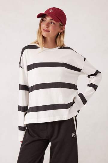 Ceres Life - Slouchy Long Sleeve Tee - Vanilla/ Phantom Bold Stripe