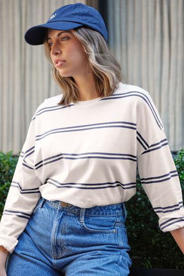 Ceres Life - Slouchy Long Sleeve Tee - Vanilla/Moonlight Double Stripe