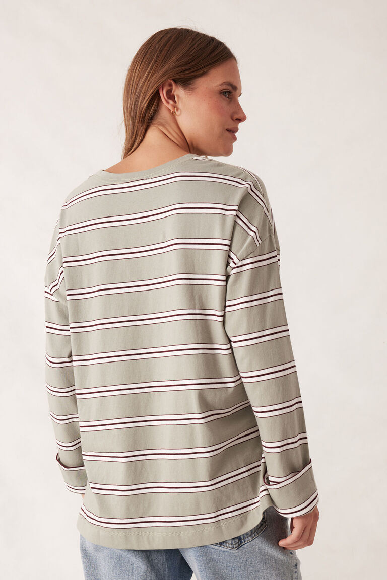 Ceres Life - Slouchy Long Sleeve Tee - Soft Sage Retro Stripe