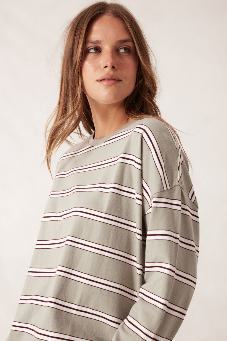 Ceres Life - Slouchy Long Sleeve Tee - Soft Sage Retro Stripe