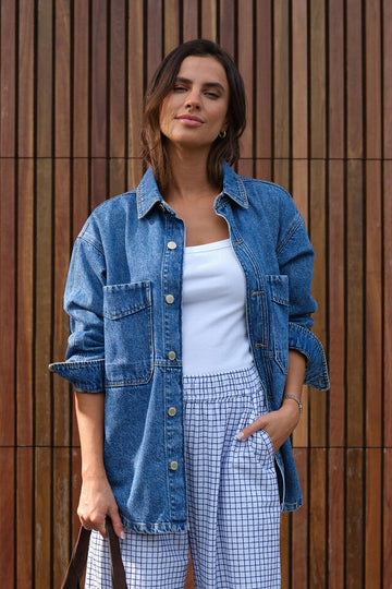 Ceres Life - Bobbi Side Pocket Denim Shacket - Indigo