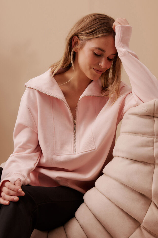 Ceres Life - Isabella Half Zip Sweat - Shell Pink