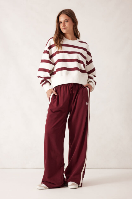Ceres Life - Cropped Slouchy Crew - Burgundy Stripe