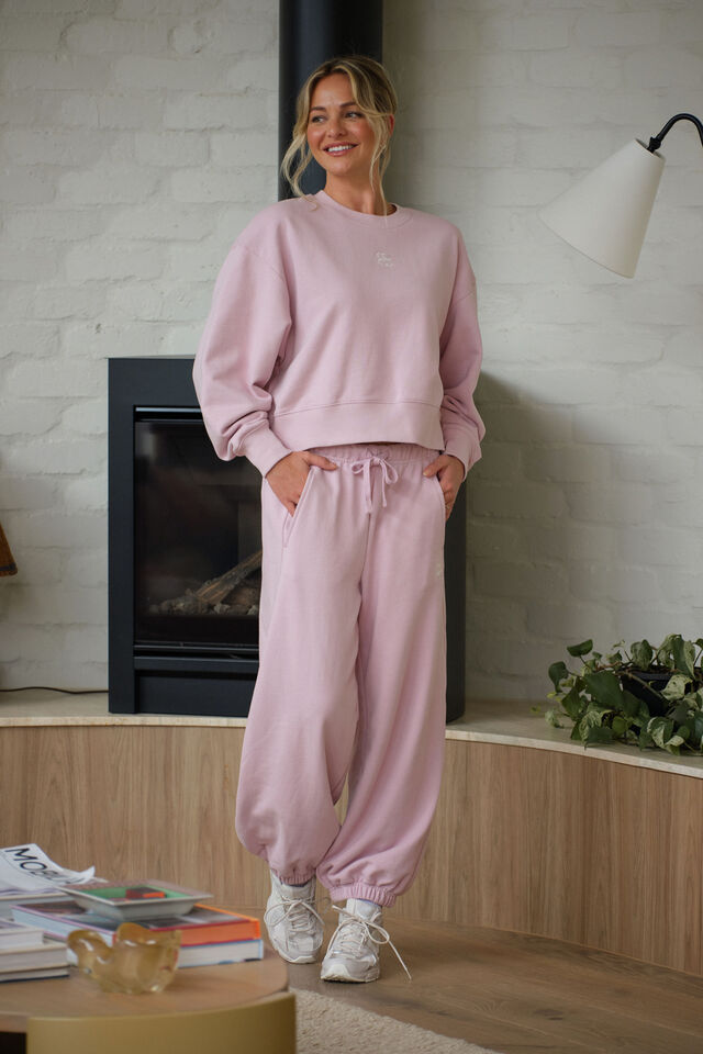 Ceres Life - Barrel Leg Trackpant - Blush Embroidery Logo