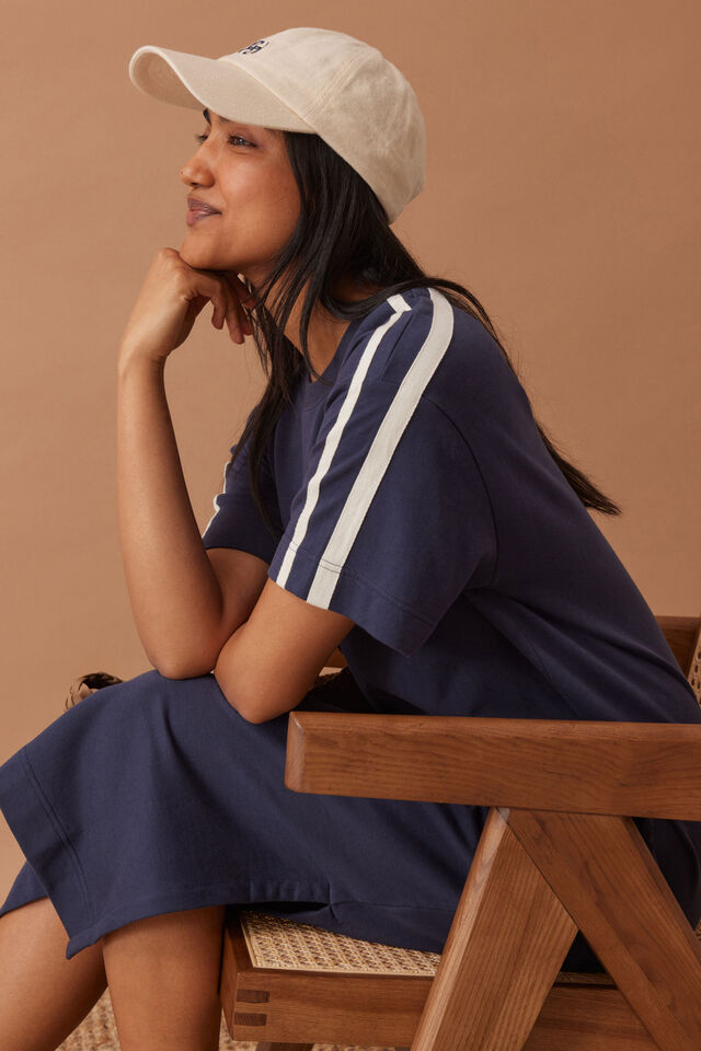 Ceres Life - Charlotte Midi Terry Dress - New Navy Side Stripe